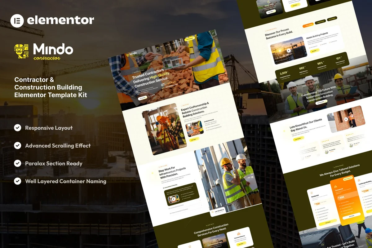 施工工程Elementor网站模板_一键导入快速建站插图-WP资源海 建筑/地产 Elementor 网站模板封面