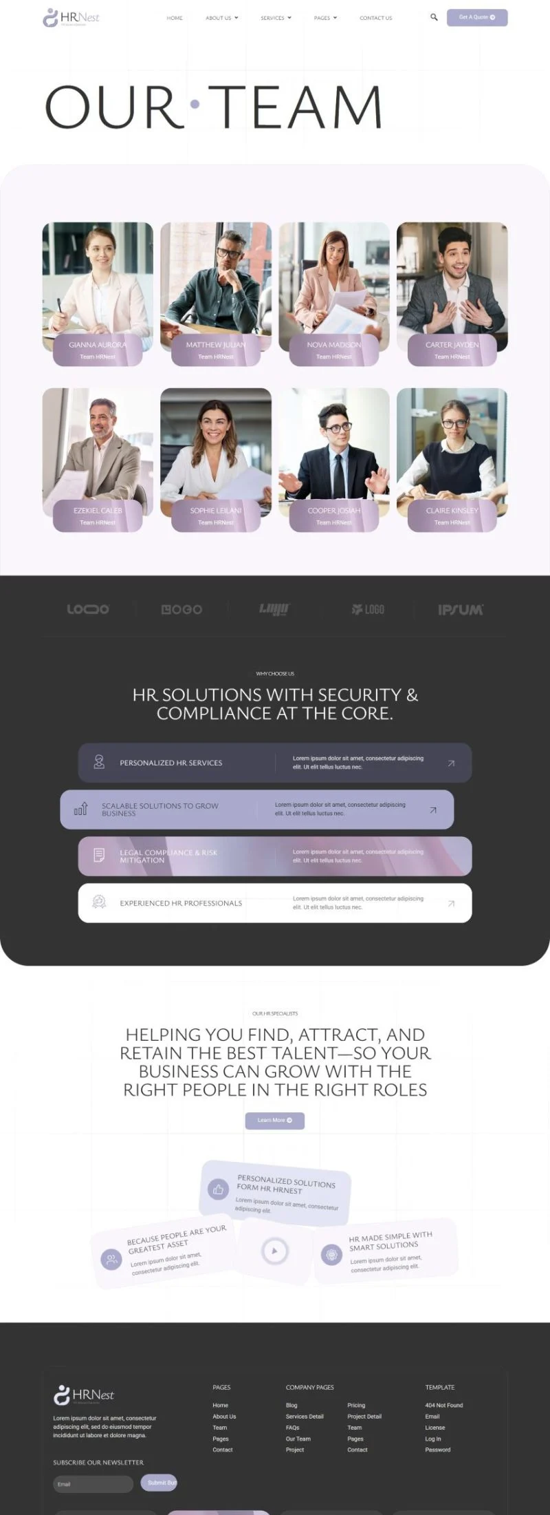 HR服务企业Elementor网站模板_一键导入快速建站插图3-WP资源海 企业 Elementor 模板团队页面预览