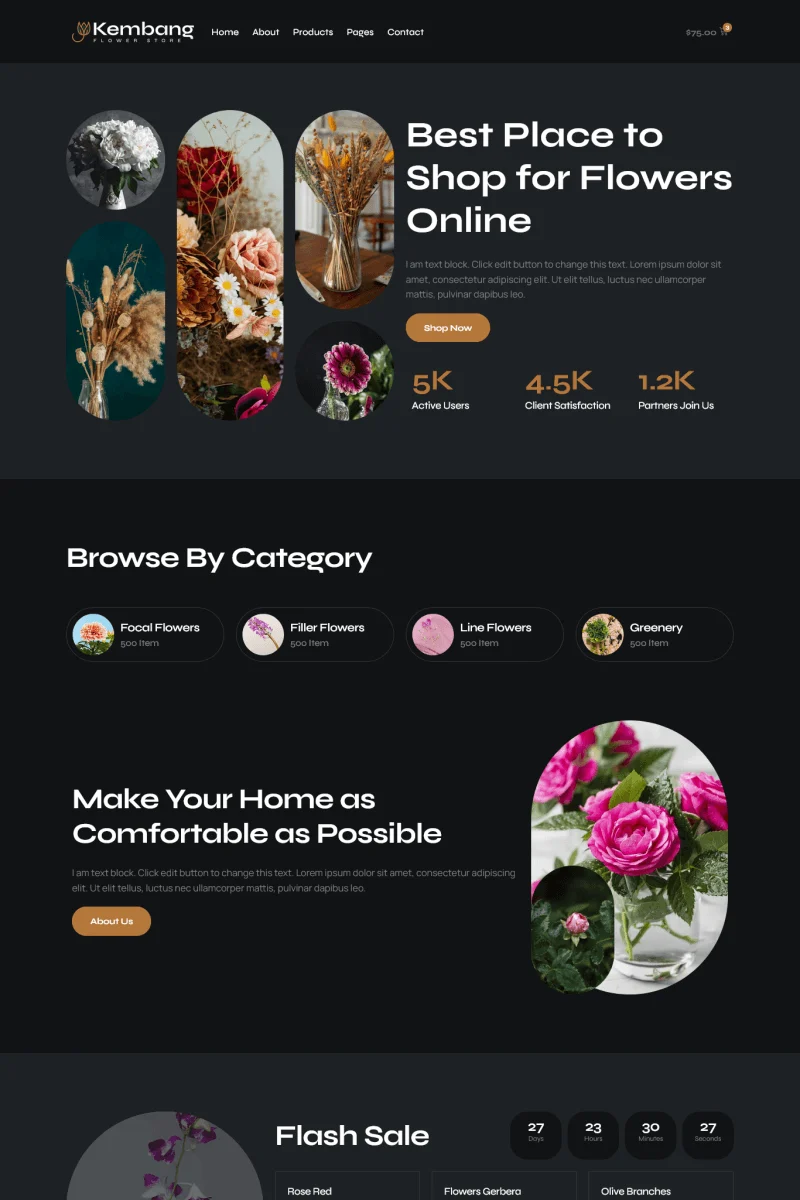鲜花零售Elementor网站模板_一键导入快速建站插图1-WP资源海 💐花卉/绿植 Elementor 模板首页预览