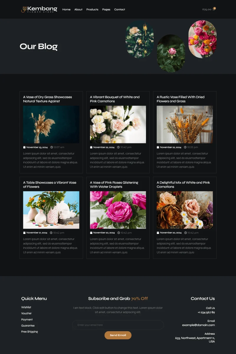 鲜花零售Elementor网站模板_一键导入快速建站插图2-WP资源海 💐花卉/绿植 Elementor 模板博客页面预览