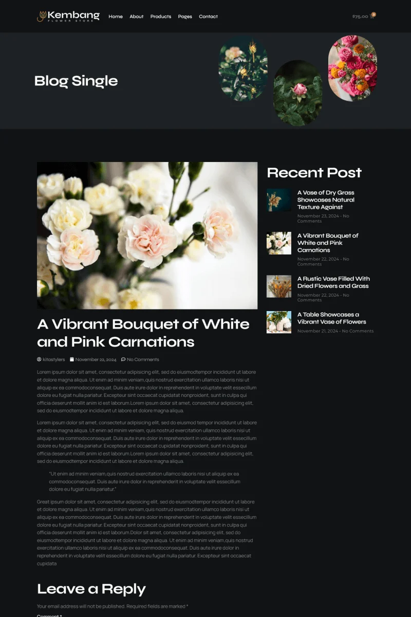 鲜花零售Elementor网站模板_一键导入快速建站插图4-WP资源海 💐花卉/绿植 Elementor 模板文章详情预览
