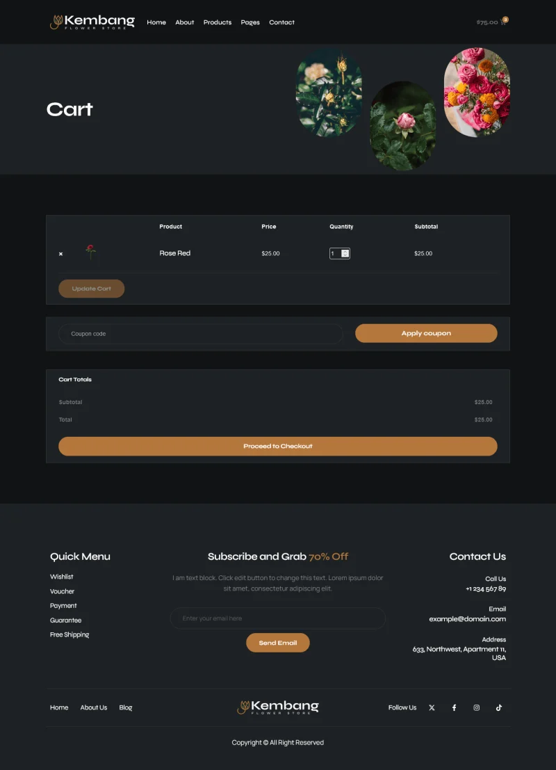 鲜花零售Elementor网站模板_一键导入快速建站插图7-WP资源海 💐花卉/绿植 Elementor 模板购物车预览