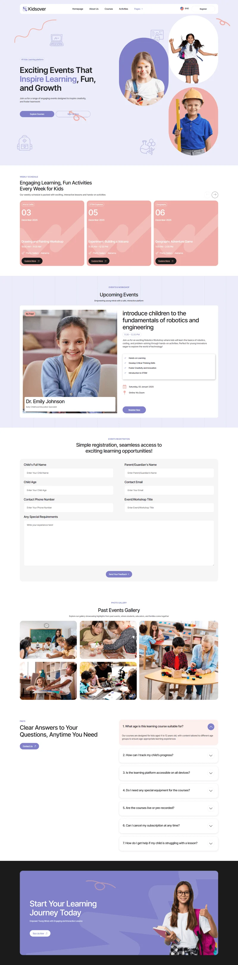 少儿培训Elementor网站模板_一键导入快速建站插图6-WP资源海 教育/培训 Elementor 模板活动页面预览