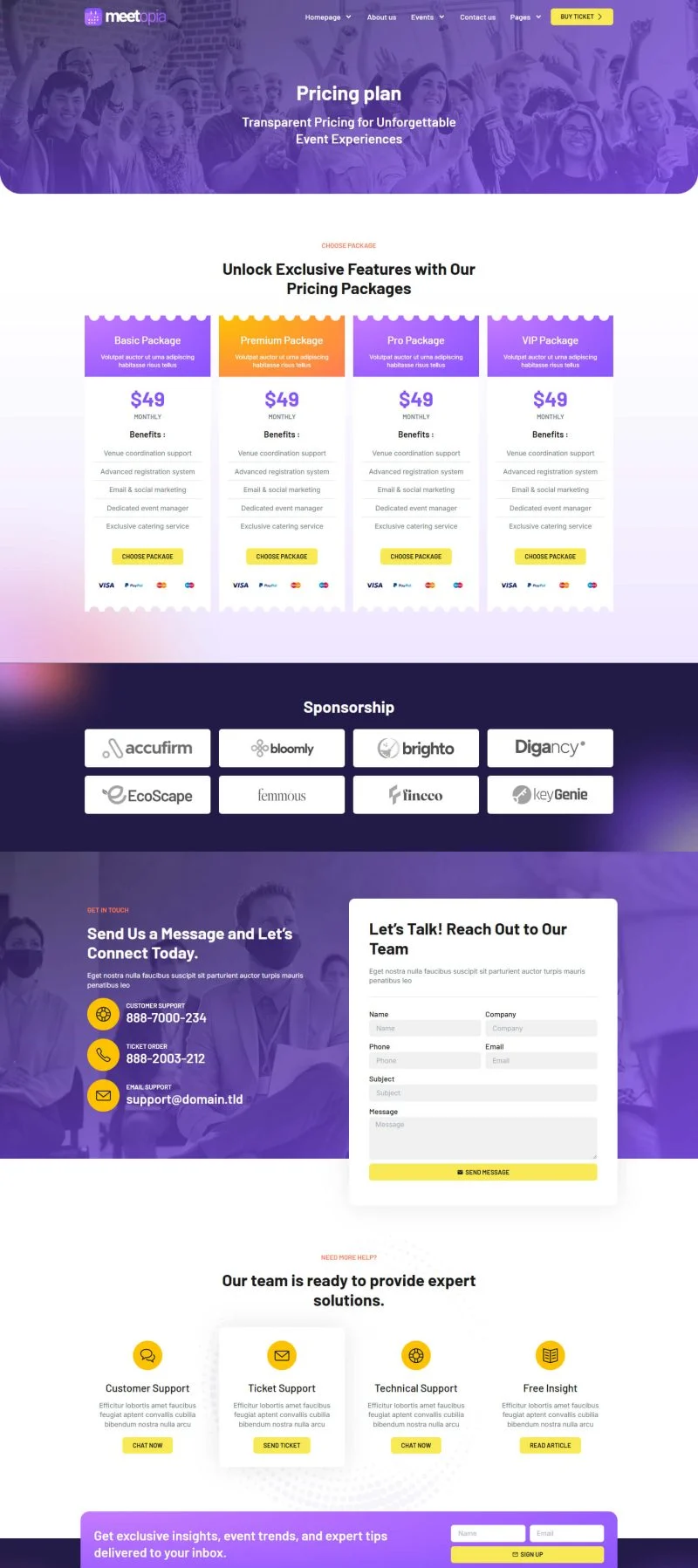 会议/展览 Elementor 模板价格页面预览
