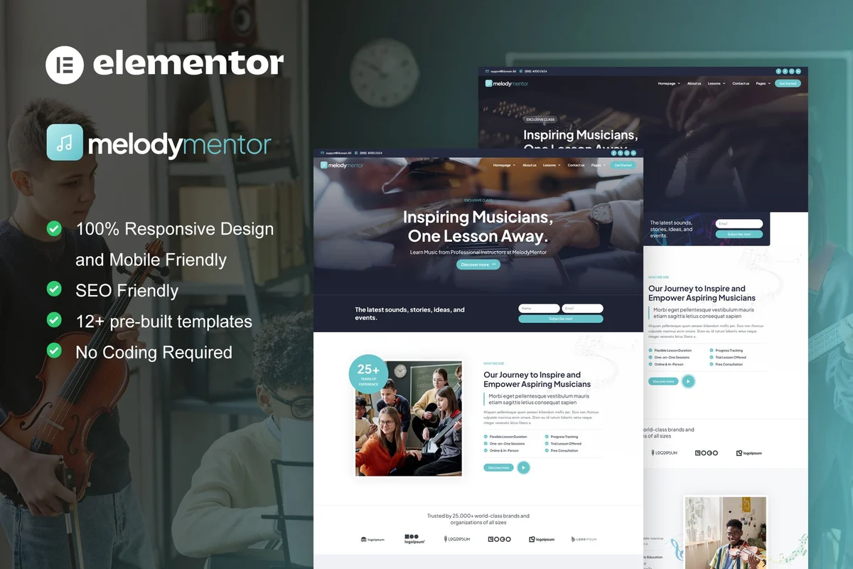 乐器培训Elementor网站模板_一键导入快速建站插图-WP资源海 学校 Elementor 网站模板封面