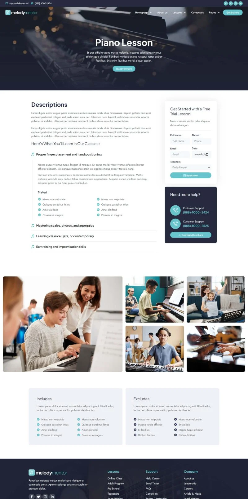 乐器培训Elementor网站模板_一键导入快速建站插图3-WP资源海 学校 Elementor 模板课程详情预览