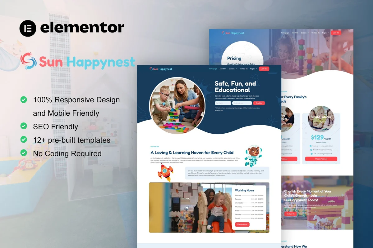 幼儿日托Elementor网站模板_一键导入快速建站插图-WP资源海 学校 Elementor 网站模板封面