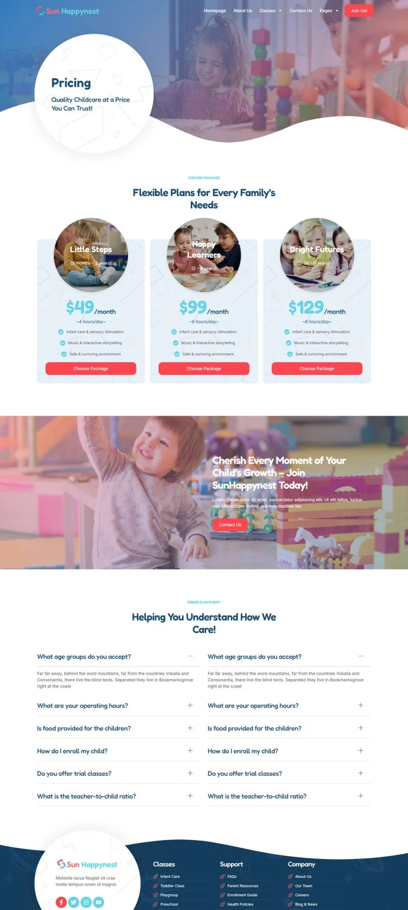 幼儿日托Elementor网站模板_一键导入快速建站插图3-WP资源海 学校 Elementor 模板价格页面预览