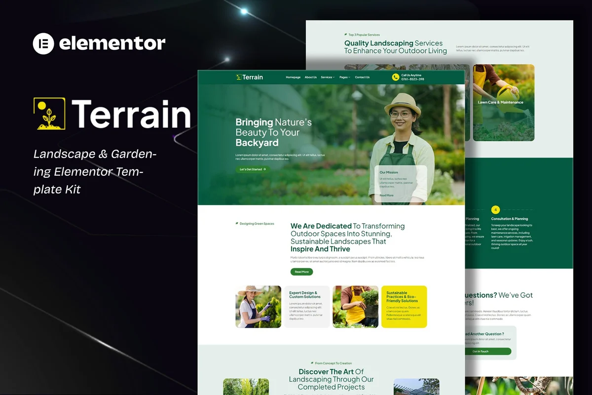 户外空间美化Elementor网站模板_一键导入快速建站插图-WP资源海 💐花卉/绿植 Elementor 网站模板封面