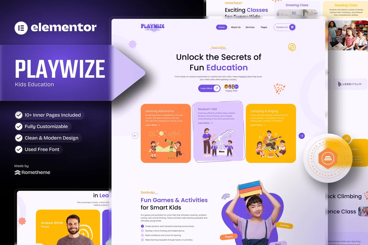 少儿教育Elementor网站模板_一键导入快速建站插图-WP资源海 教育/培训 Elementor 网站模板封面