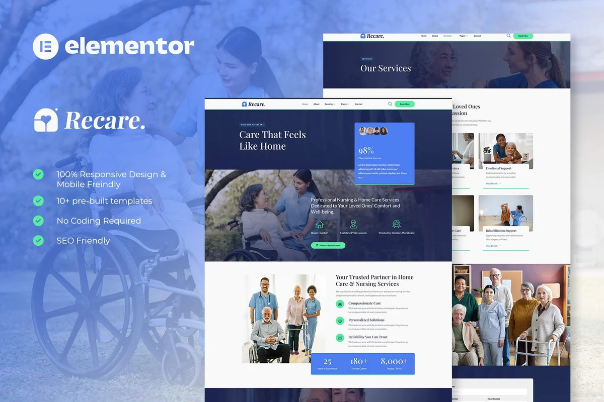 居家护理Elementor网站模板_一键导入快速建站插图-WP资源海 健康/医药 Elementor 网站模板封面