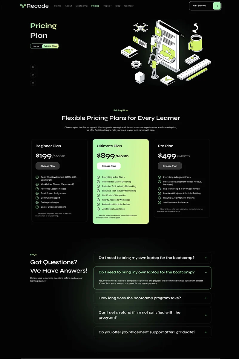 软件/开发 Elementor 模板价格页面预览