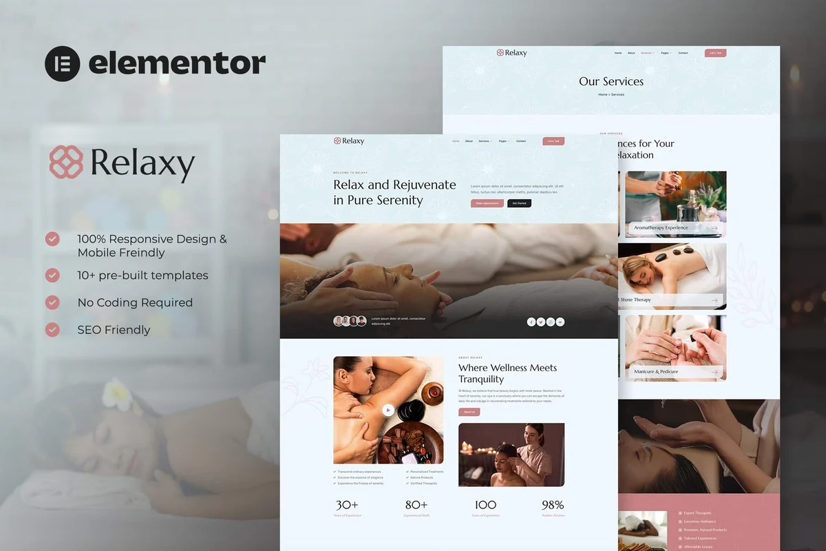 水疗养生Elementor网站模板_一键导入快速建站插图-WP资源海 美容/美发 Elementor 网站模板封面