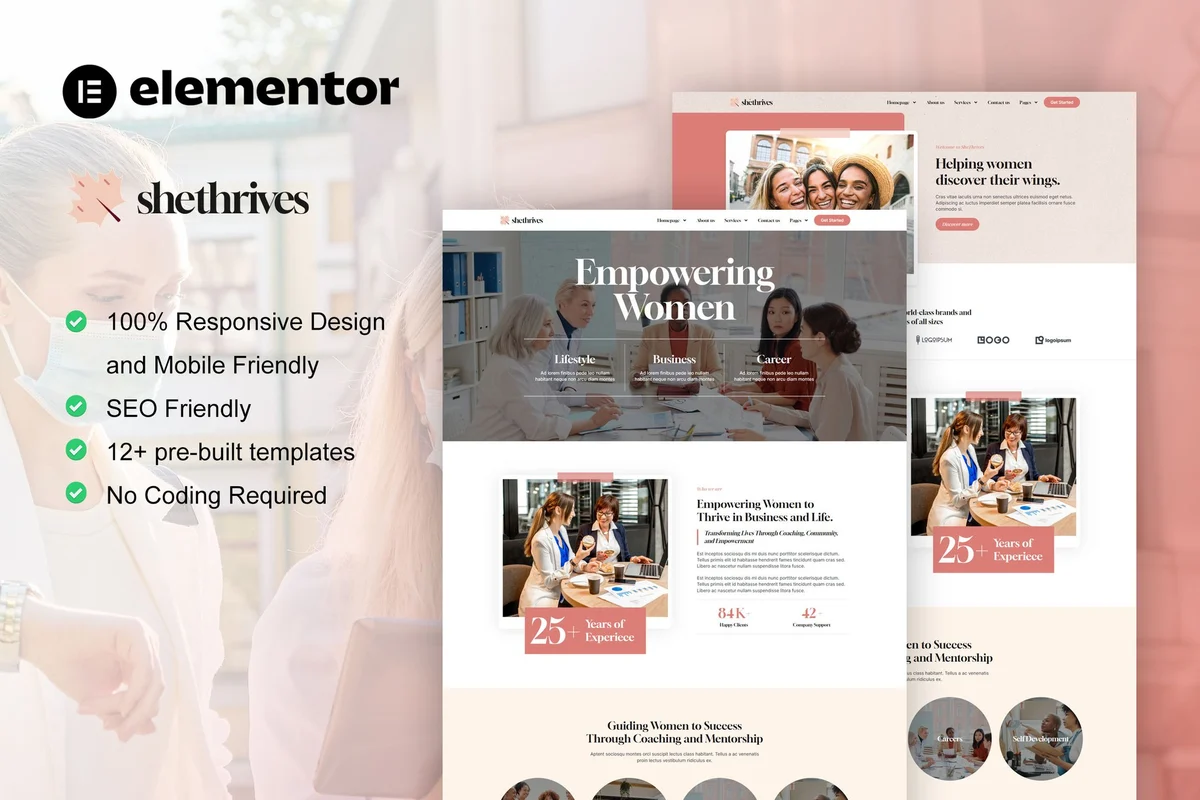 女性商业Elementor网站模板_一键导入快速建站插图-WP资源海 企业 Elementor 网站模板封面