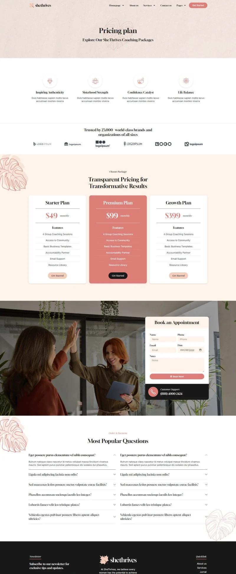 女性商业Elementor网站模板_一键导入快速建站插图6-WP资源海 企业 Elementor 模板价格页面预览