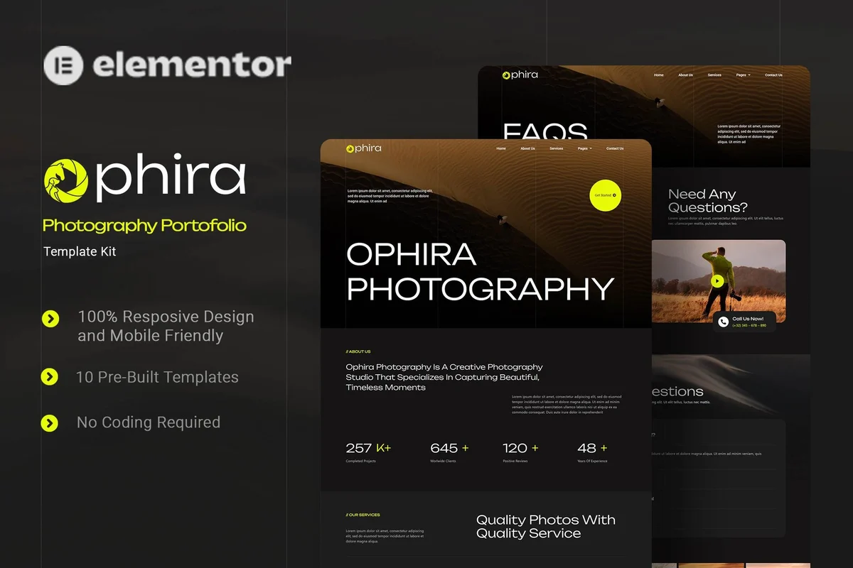 摄影服务Elementor网站模板_一键导入快速建站插图-WP资源海 摄影 Elementor 网站模板封面