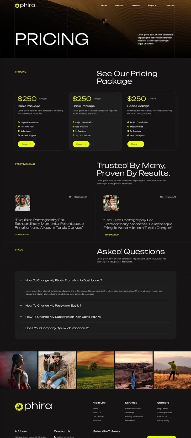 摄影服务Elementor网站模板_一键导入快速建站插图5-WP资源海 摄影 Elementor 模板价格页面预览