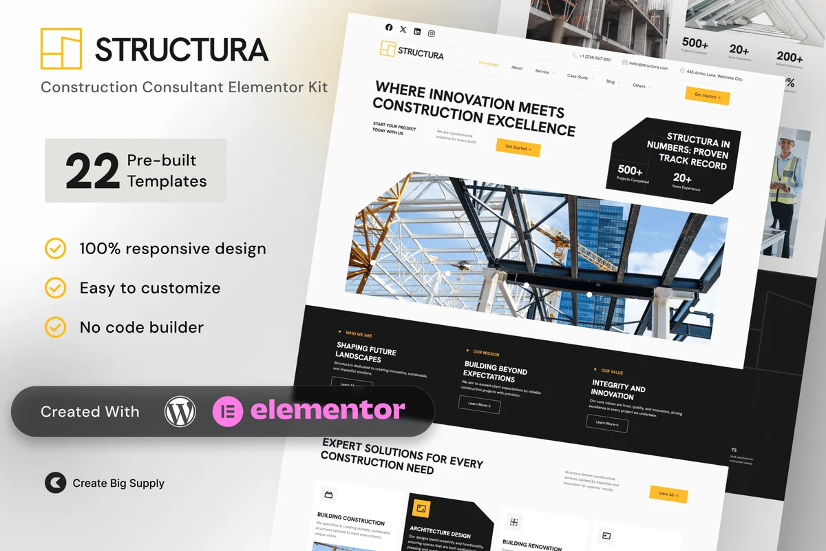建筑工程咨询Elementor网站模板_一键导入快速建站插图-WP资源海 建筑/地产 Elementor 网站模板封面
