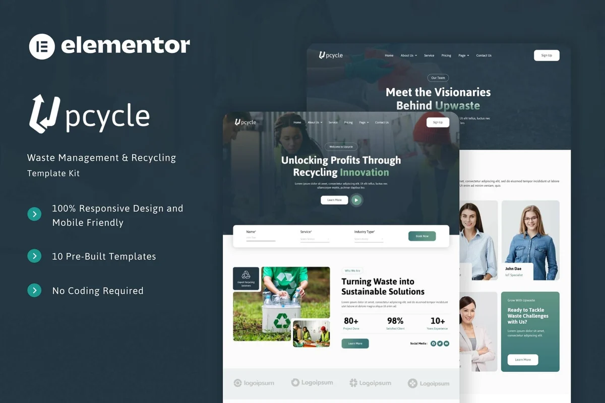 废物回收企业Elementor网站模板_一键导入快速建站插图-WP资源海 工业/工厂 Elementor 网站模板封面