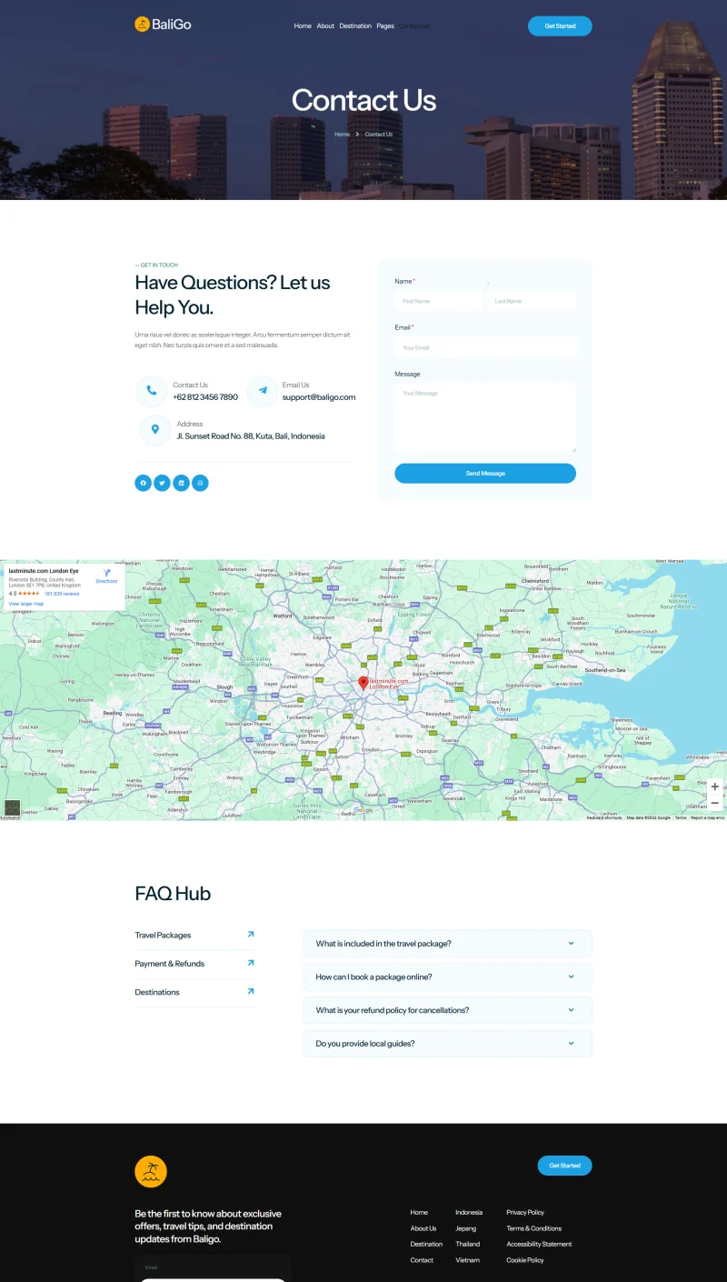 亚洲旅行代理Elementor网站模板_一键导入快速建站插图2-WP资源海 户外/旅行 Elementor 模板联系页面预览