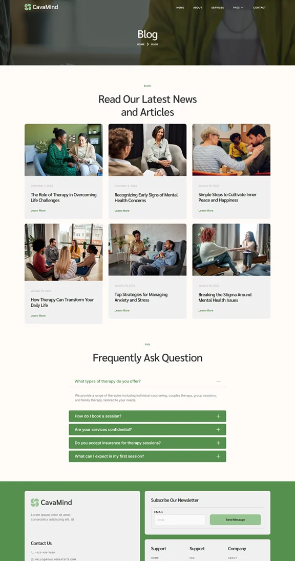 健康/医药 Elementor 模板博客页面预览