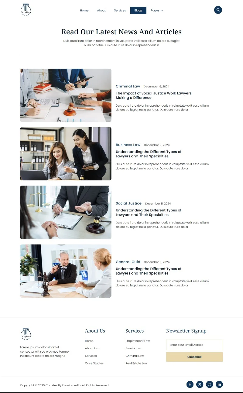 商业法律Elementor网站模板_一键导入快速建站插图4-WP资源海 政治/法律 Elementor 模板博客页面预览