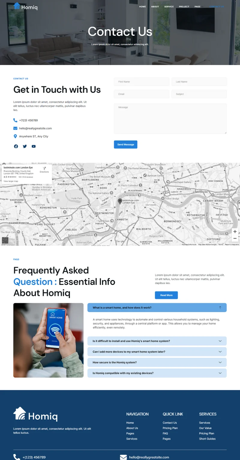家居科技Elementor网站模板_一键导入快速建站插图3-WP资源海 科技/数码 Elementor 模板联系页面预览