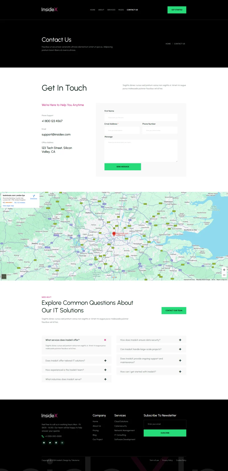 IT解决方案Elementor网站模板_一键导入快速建站插图2-WP资源海 IT互联网 Elementor 模板联系页面预览