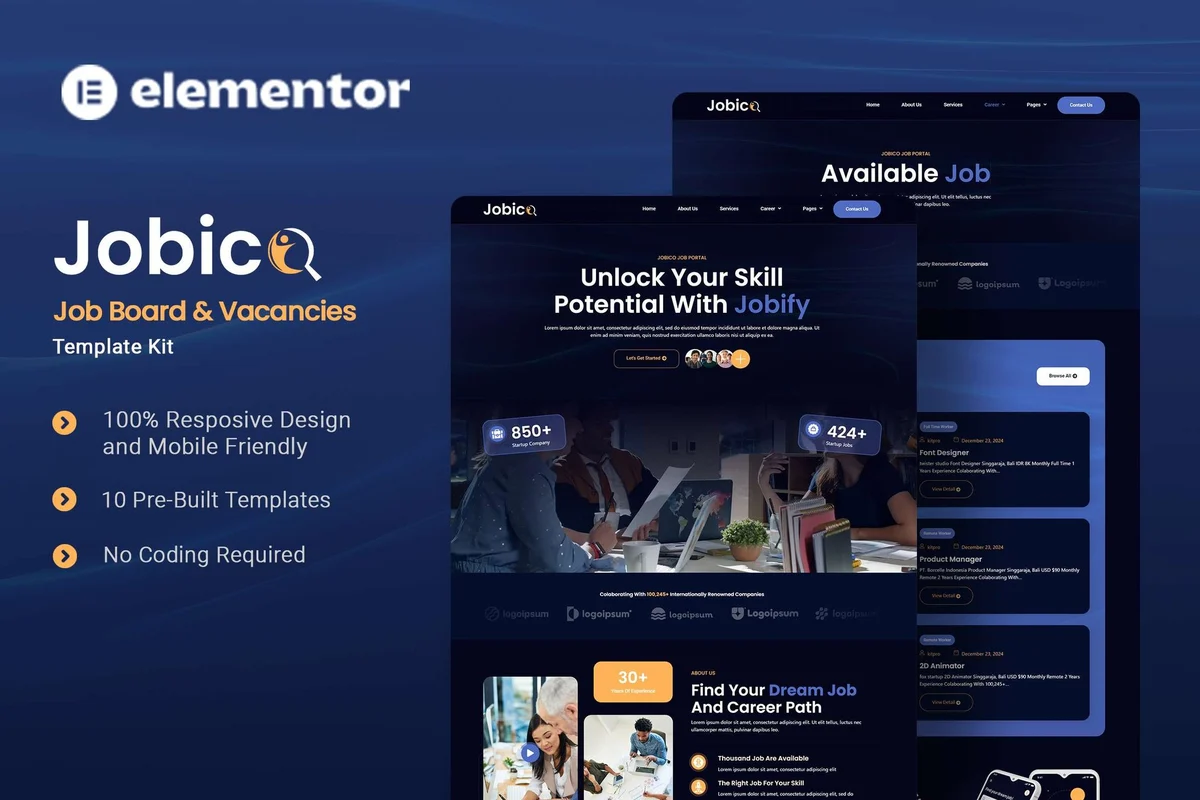 招聘/职位Elementor网站模板_一键导入快速建站插图-WP资源海 企业 Elementor 网站模板封面
