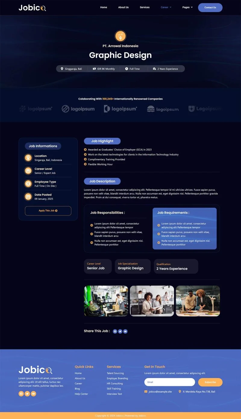 招聘/职位Elementor网站模板_一键导入快速建站插图5-WP资源海 企业 Elementor 模板招聘详情预览