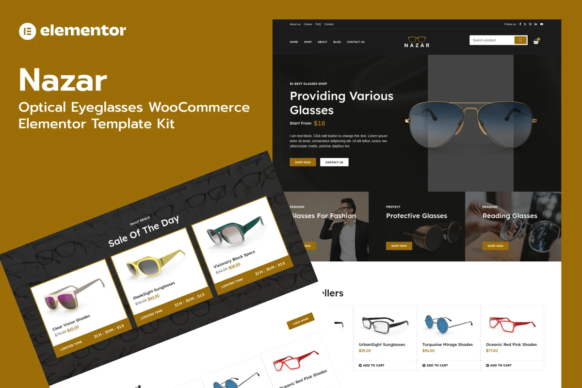眼镜电商Elementor网站模板_一键导入快速建站插图-WP资源海 电商 Elementor 网站模板封面