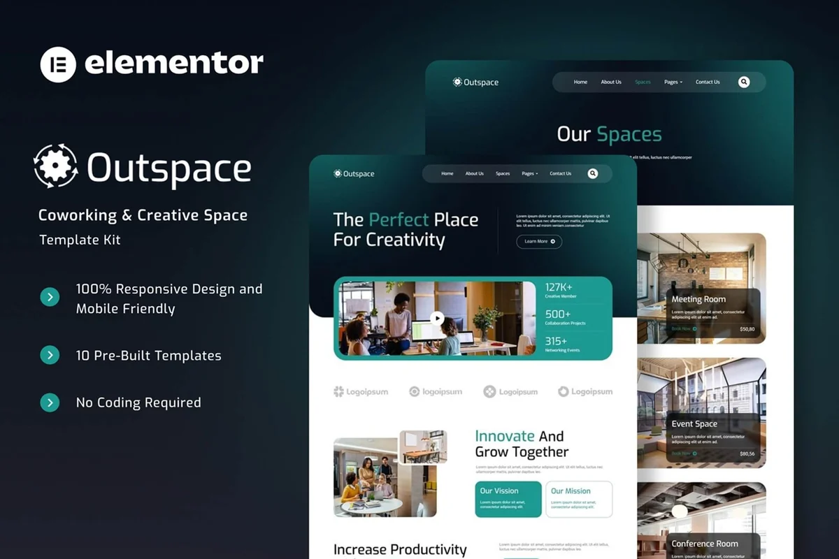联合办公与创意空间服务Elementor网站模板_一键导入快速建站插图-WP资源海 企业 Elementor 网站模板封面