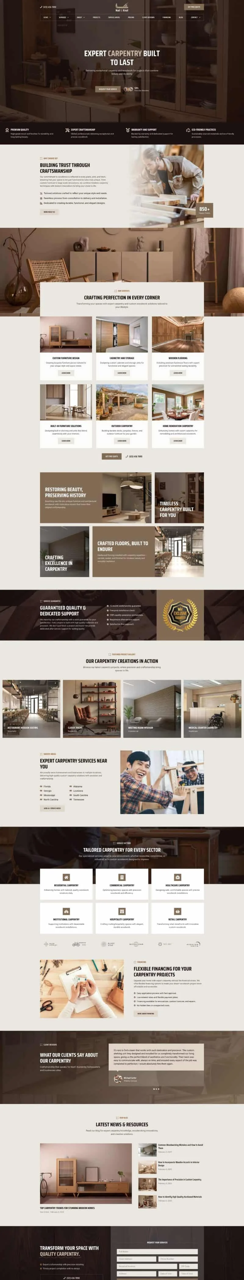 木工/木制品定制Elementor网站模板_一键导入快速建站插图1-WP资源海 装修 Elementor 模板首页预览