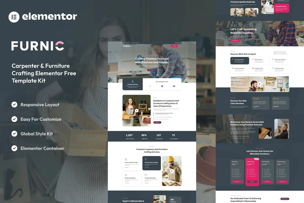 木制家具Elementor网站模板_一键导入快速建站插图-WP资源海 家居用品 Elementor 网站模板封面