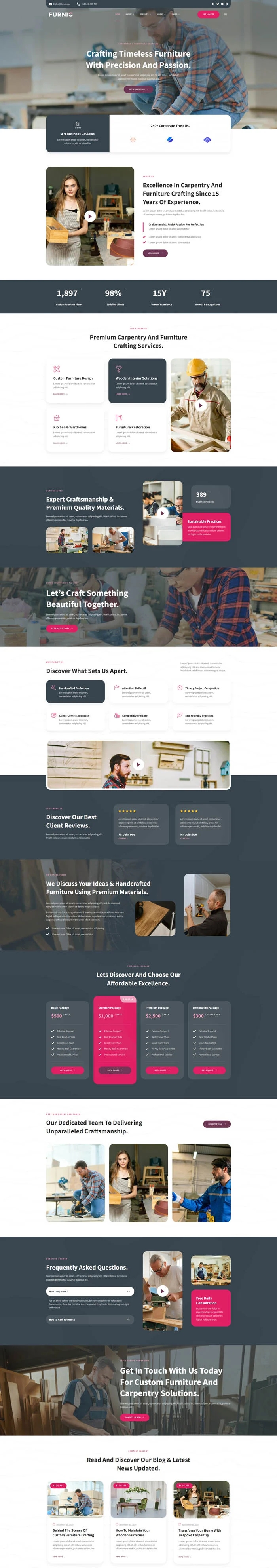 木制家具Elementor网站模板_一键导入快速建站插图1-WP资源海 家居用品 Elementor 模板首页预览