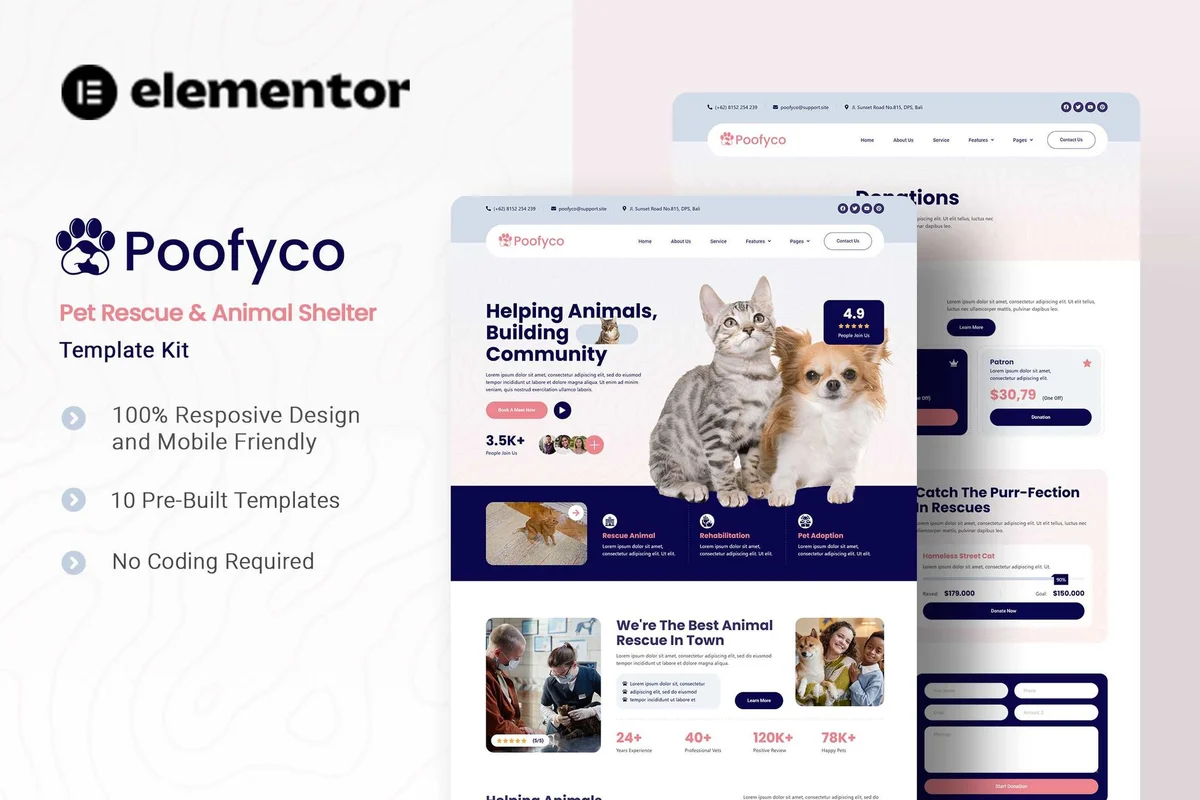 动物救助站Elementor网站模板_一键导入快速建站插图-WP资源海 组织/机构 Elementor 网站模板封面