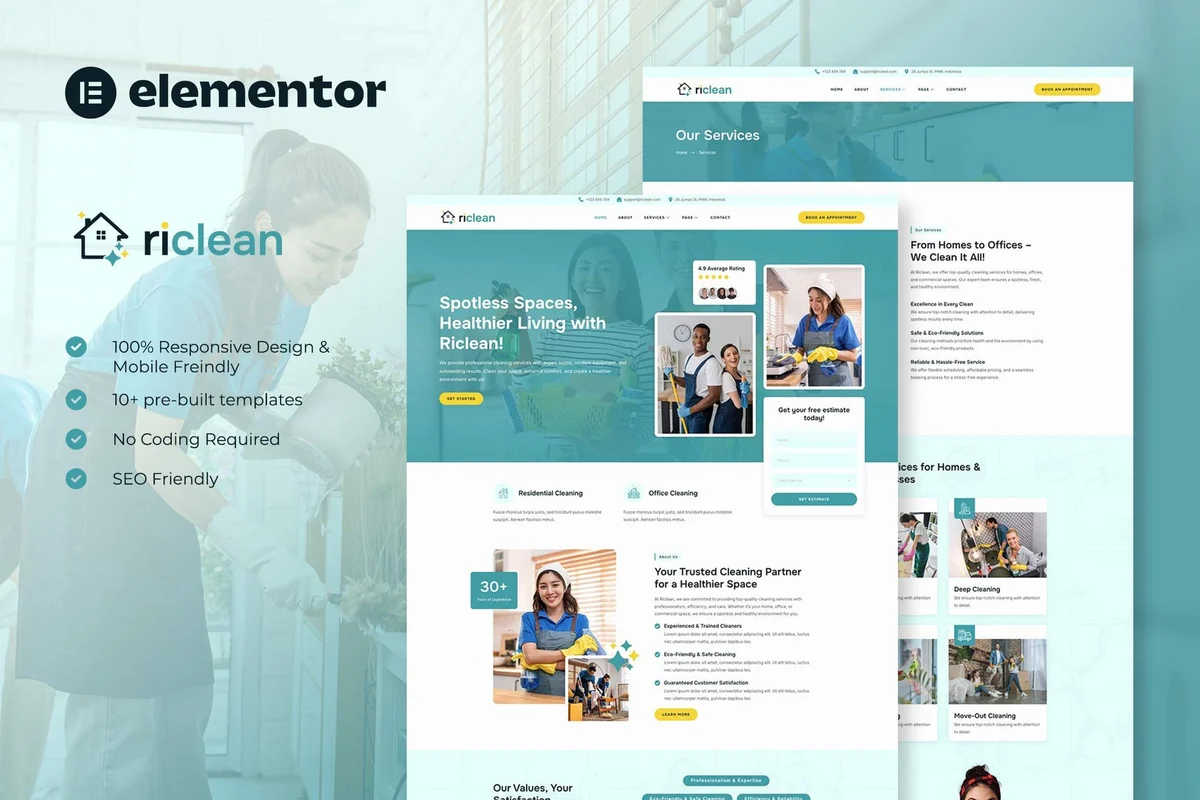 清洁服务Elementor网站模板_一键导入快速建站插图-WP资源海 保洁 Elementor 网站模板封面