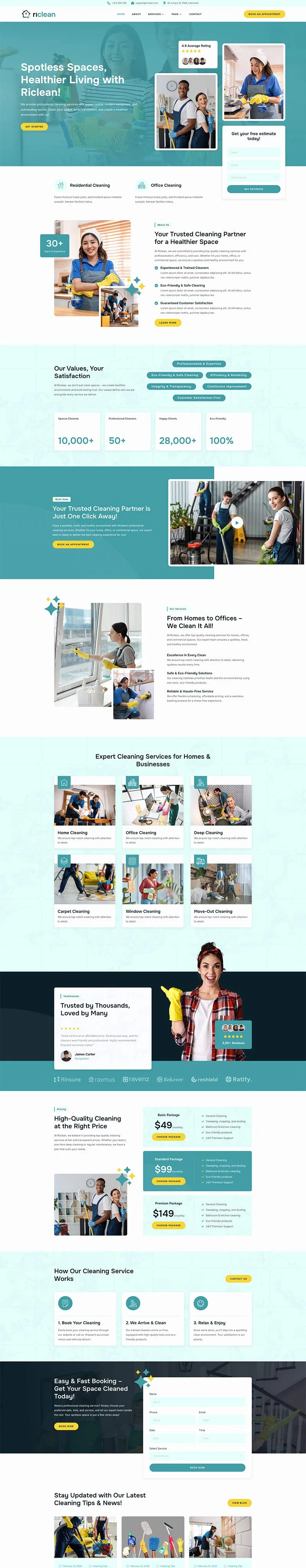 清洁服务Elementor网站模板_一键导入快速建站插图1-WP资源海 保洁 Elementor 模板首页预览