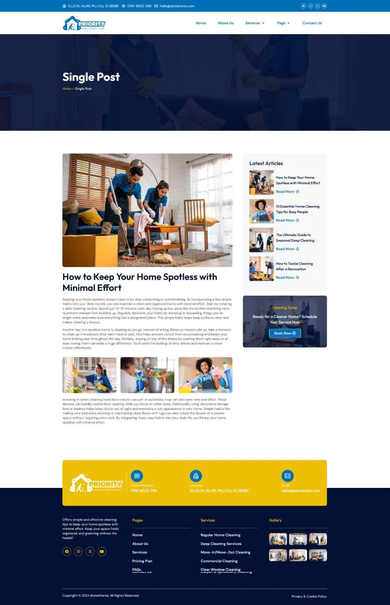 家政服务Elementor网站模板_一键导入快速建站插图4-WP资源海 家政 Elementor 模板博客页面预览