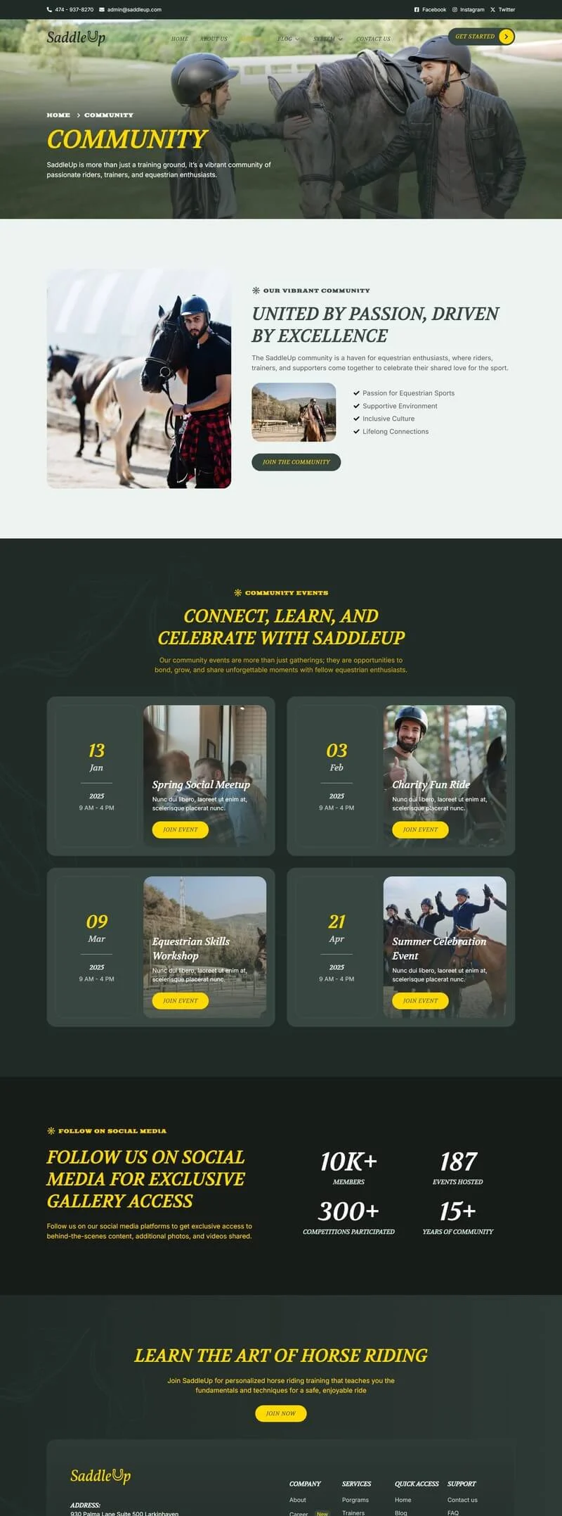 马术培训Elementor网站模板_一键导入快速建站插图4-WP资源海 教育/培训 Elementor 模板社区页面预览