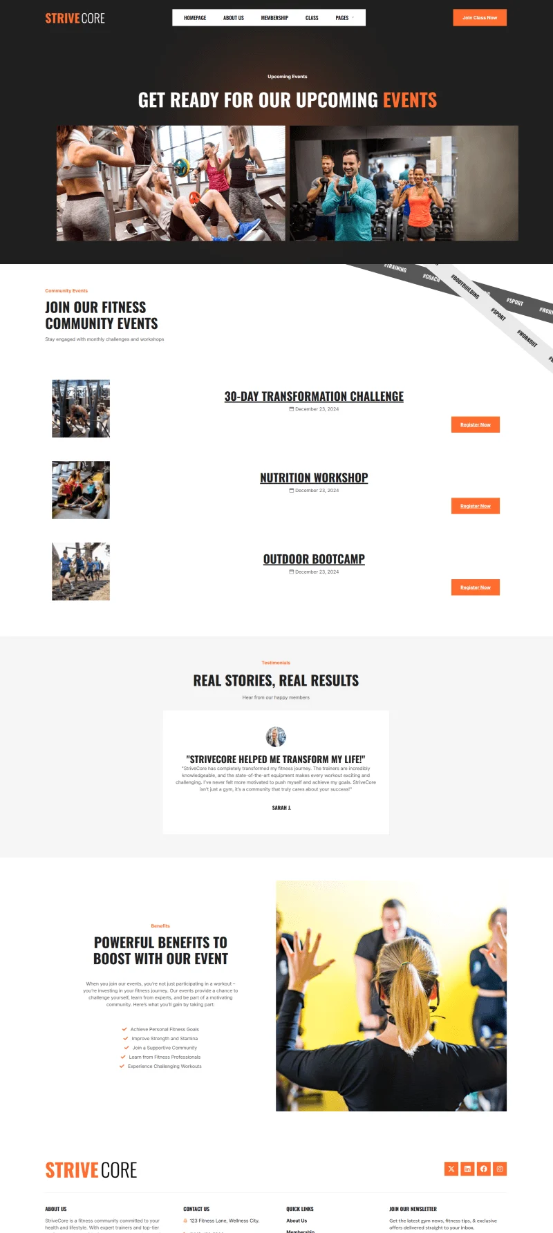 专业训练Elementor网站模板_一键导入快速建站插图2-WP资源海 运动/健身 Elementor 模板活动页面预览