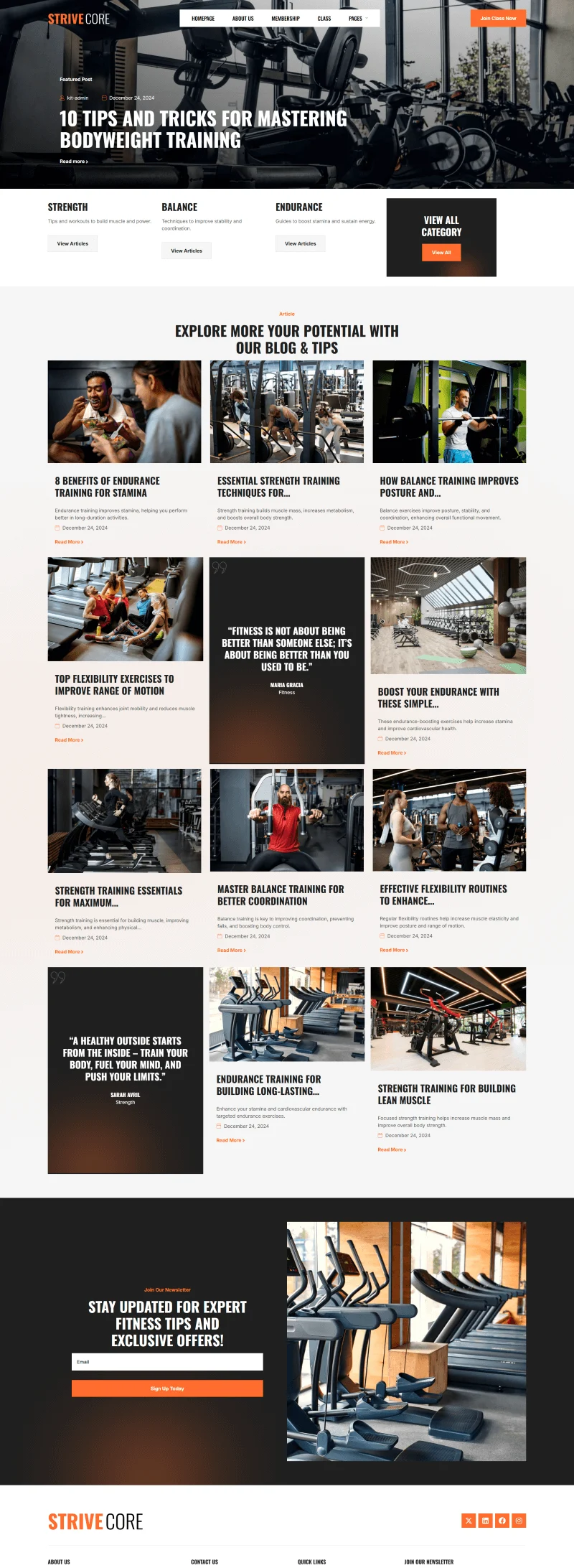 专业训练Elementor网站模板_一键导入快速建站插图3-WP资源海 运动/健身 Elementor 模板博客页面预览