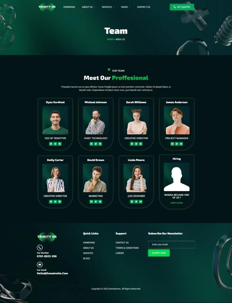 VR技术服务商Elementor网站模板_一键导入快速建站插图3-WP资源海 科技/数码 Elementor 模板团队页面预览