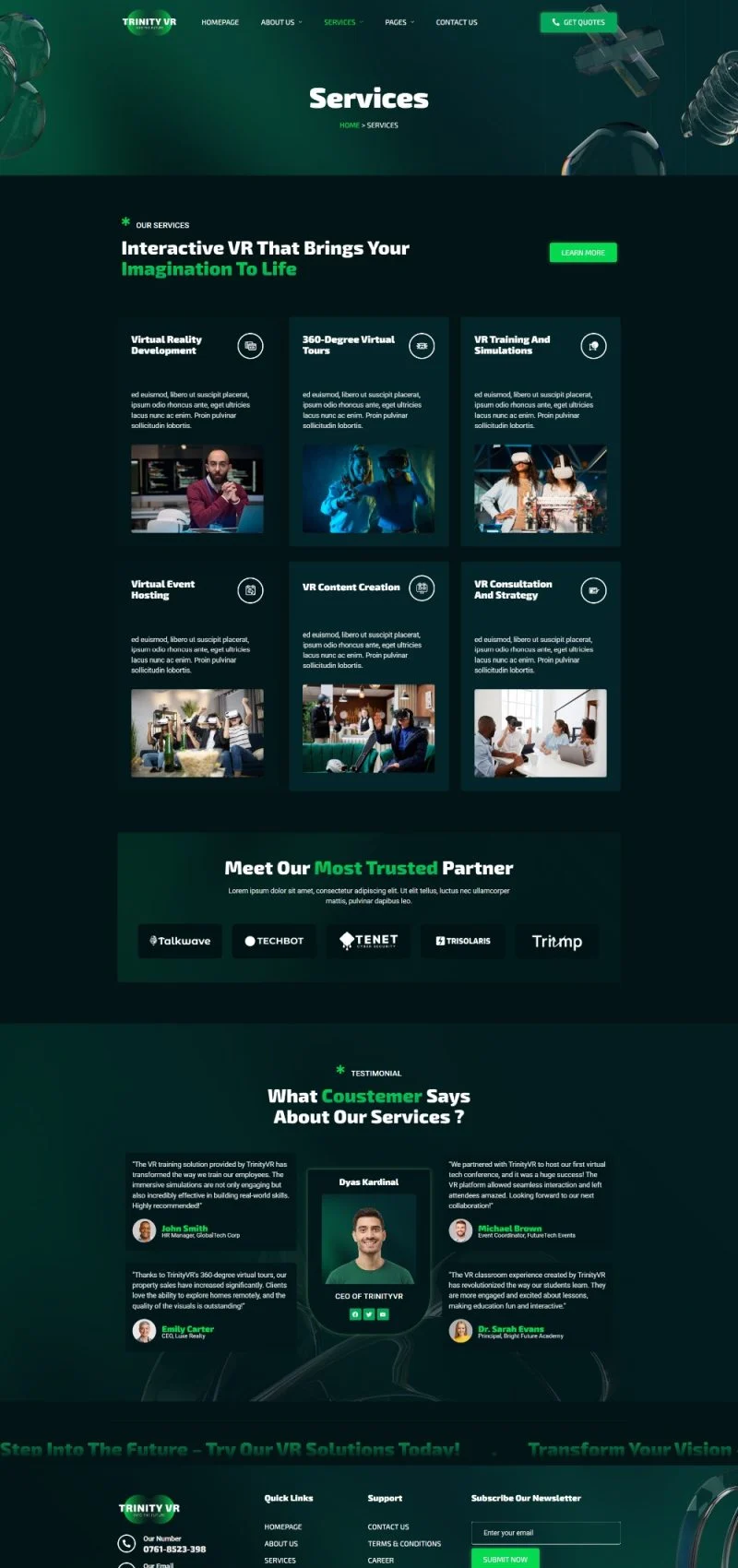 VR技术服务商Elementor网站模板_一键导入快速建站插图4-WP资源海 科技/数码 Elementor 模板服务页面预览