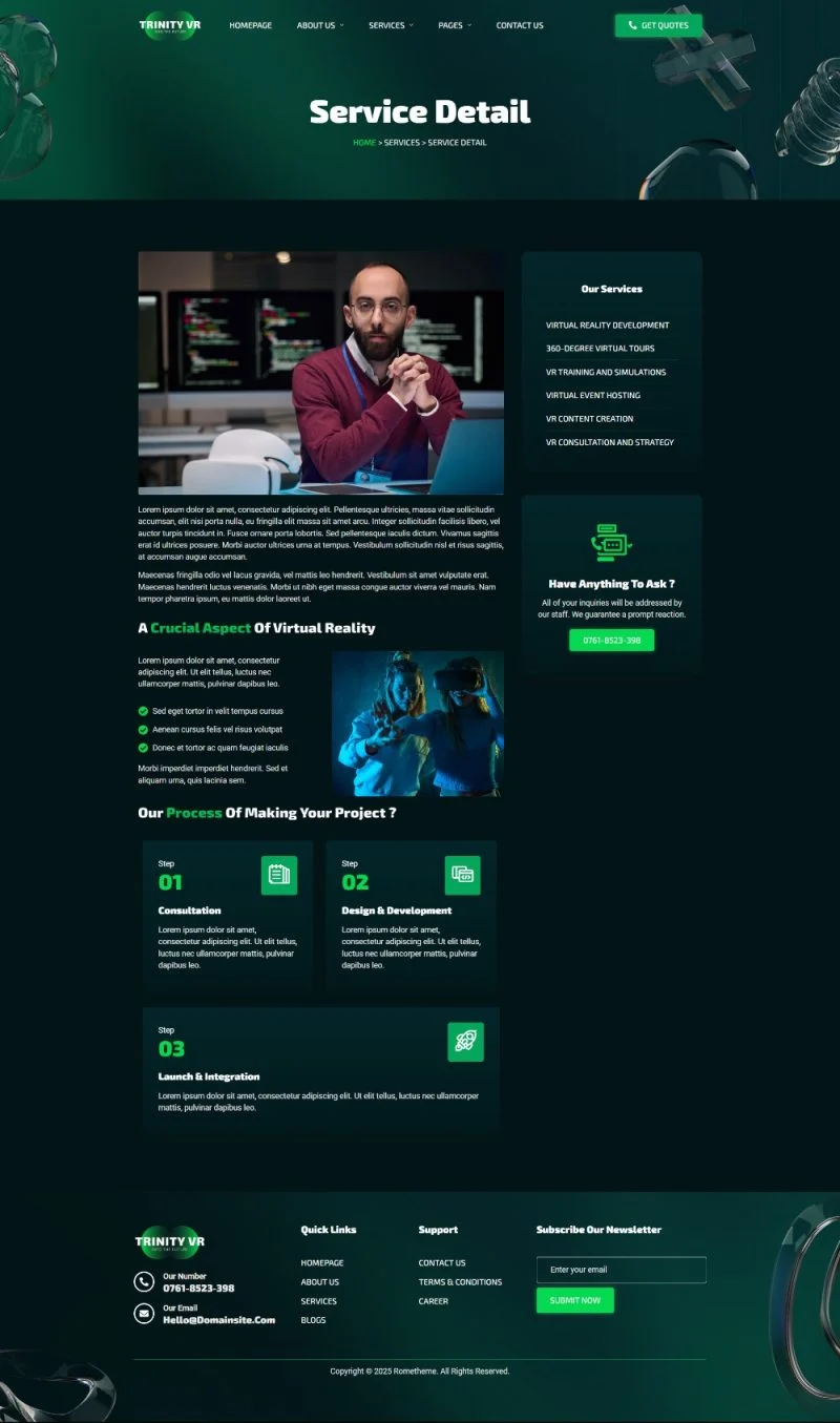 VR技术服务商Elementor网站模板_一键导入快速建站插图7-WP资源海 科技/数码 Elementor 模板服务详情预览