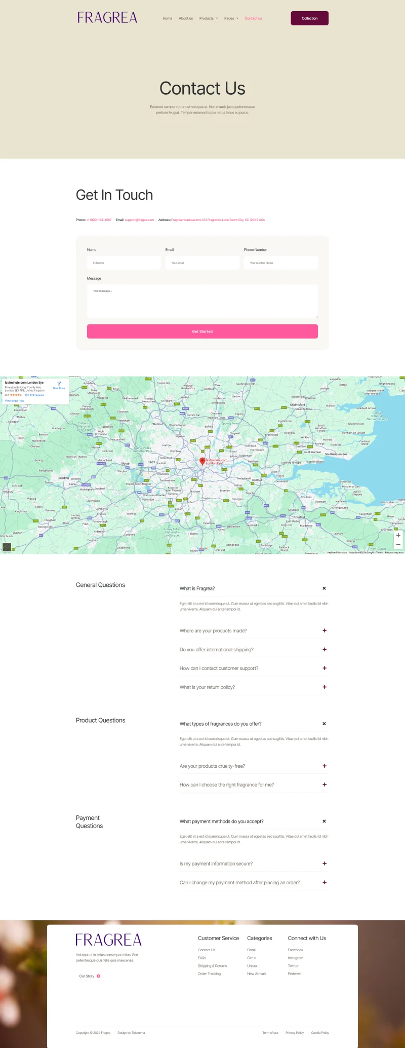 香氛零售Elementor网站模板_一键导入快速建站插图2-WP资源海 美容/美发 Elementor 模板联系页面预览