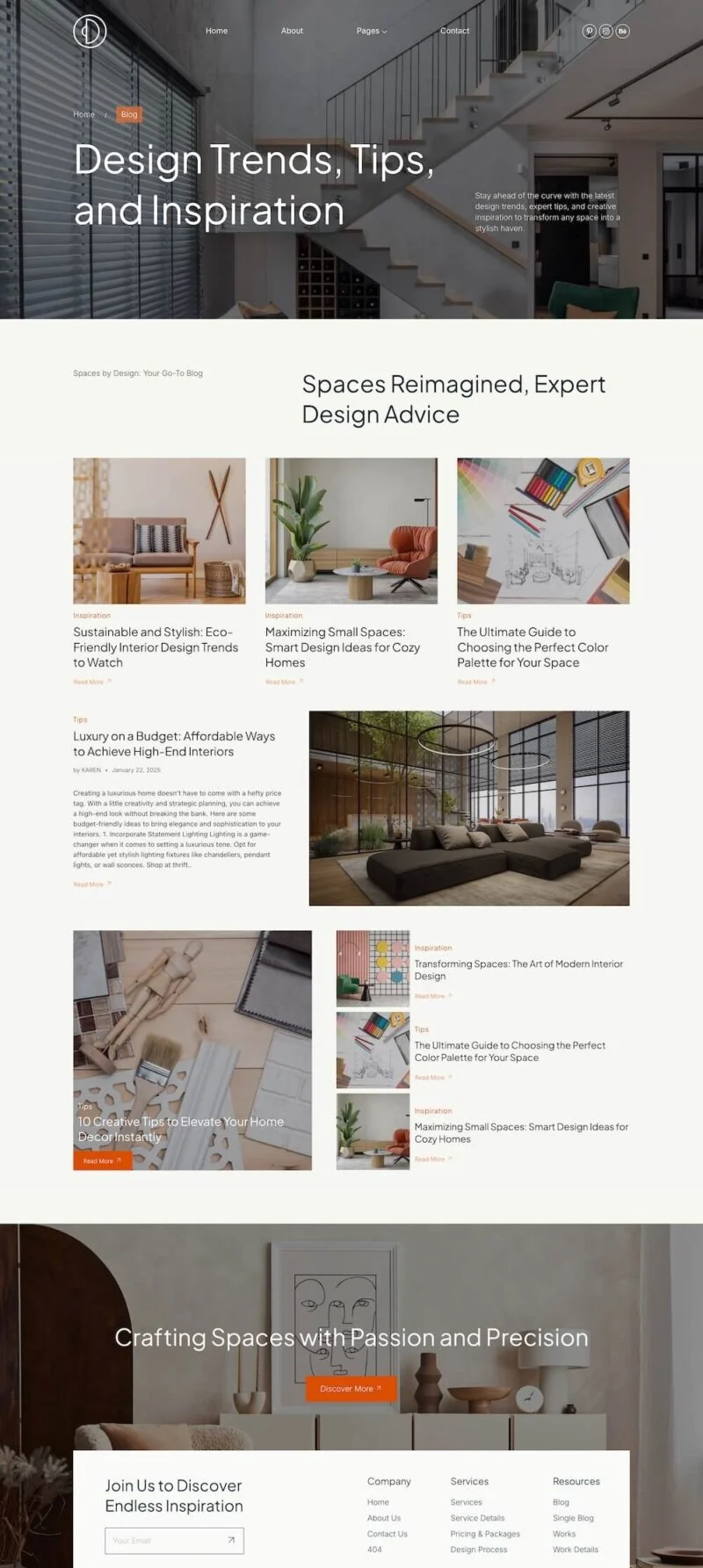 家居空间设计服务Elementor网站模板_一键导入快速建站插图4-WP资源海 家居用品 Elementor 模板博客页面预览