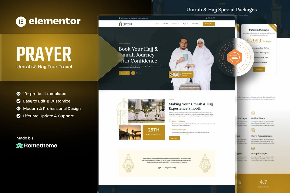 宗教旅行Elementor网站模板_一键导入快速建站插图-WP资源海 户外/旅行 Elementor 网站模板封面