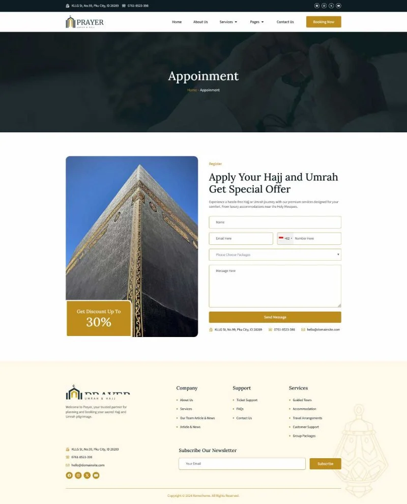宗教旅行Elementor网站模板_一键导入快速建站插图4-WP资源海 户外/旅行 Elementor 模板预约页面预览