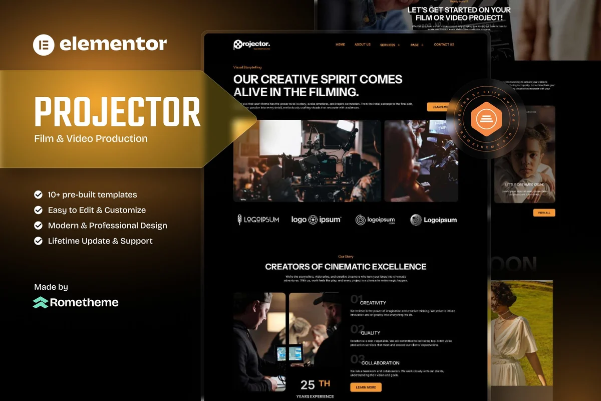 影视摄影Elementor网站模板_一键导入快速建站插图-WP资源海 摄影 Elementor 网站模板封面
